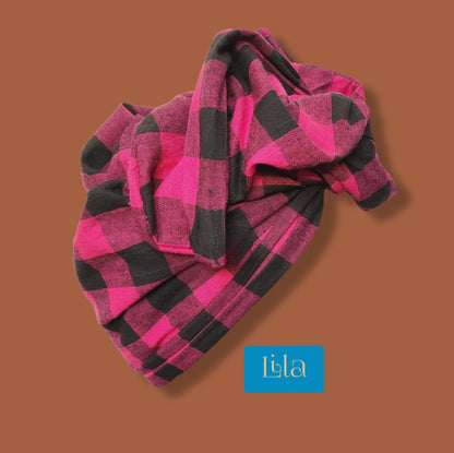 Turban coton à carreaux roses et noirs 